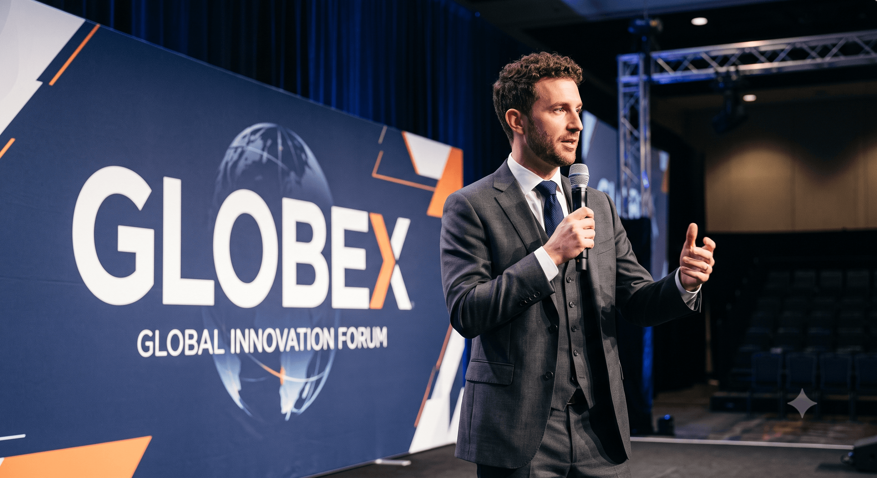 Main stage banner with Globex logo